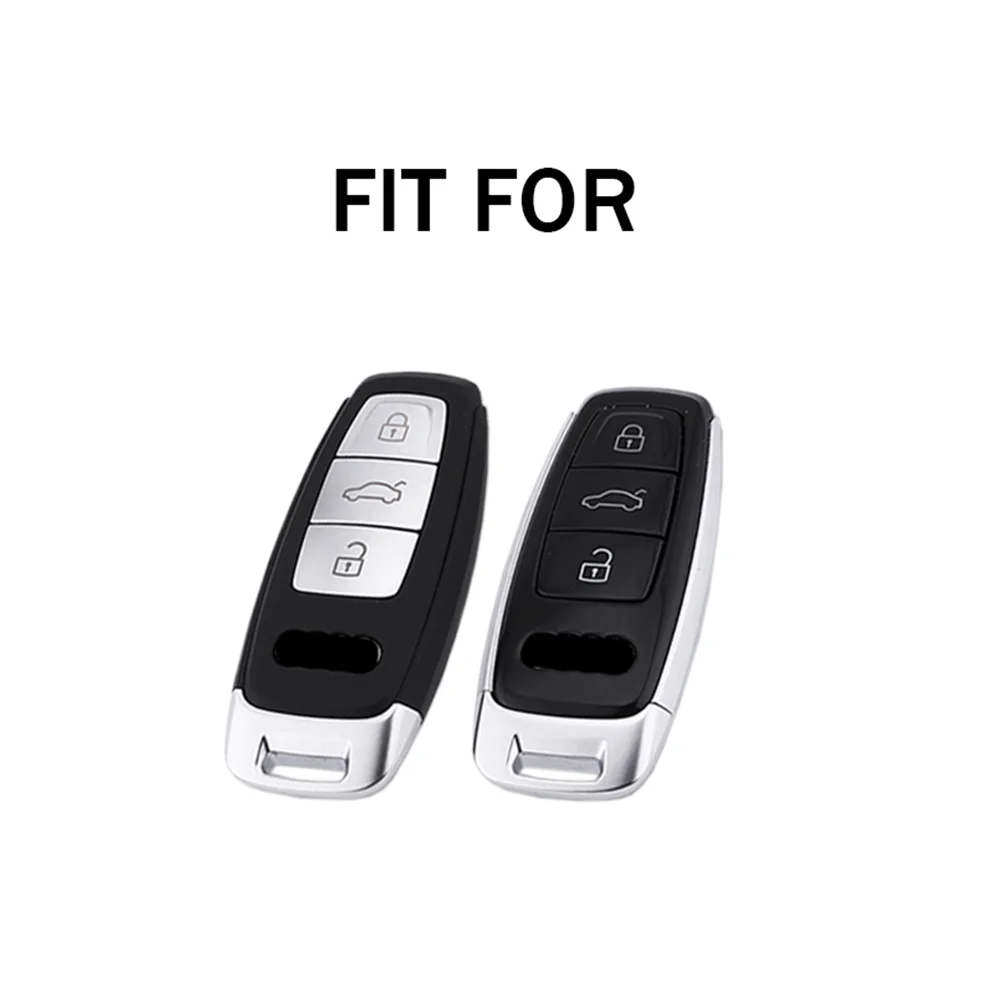 For Audi A6L A7 A8 E-tron Q8 2019 Carbon Texture Metal Remote Start Car Key Case Cover Fob Protector Holder Auto Accessories