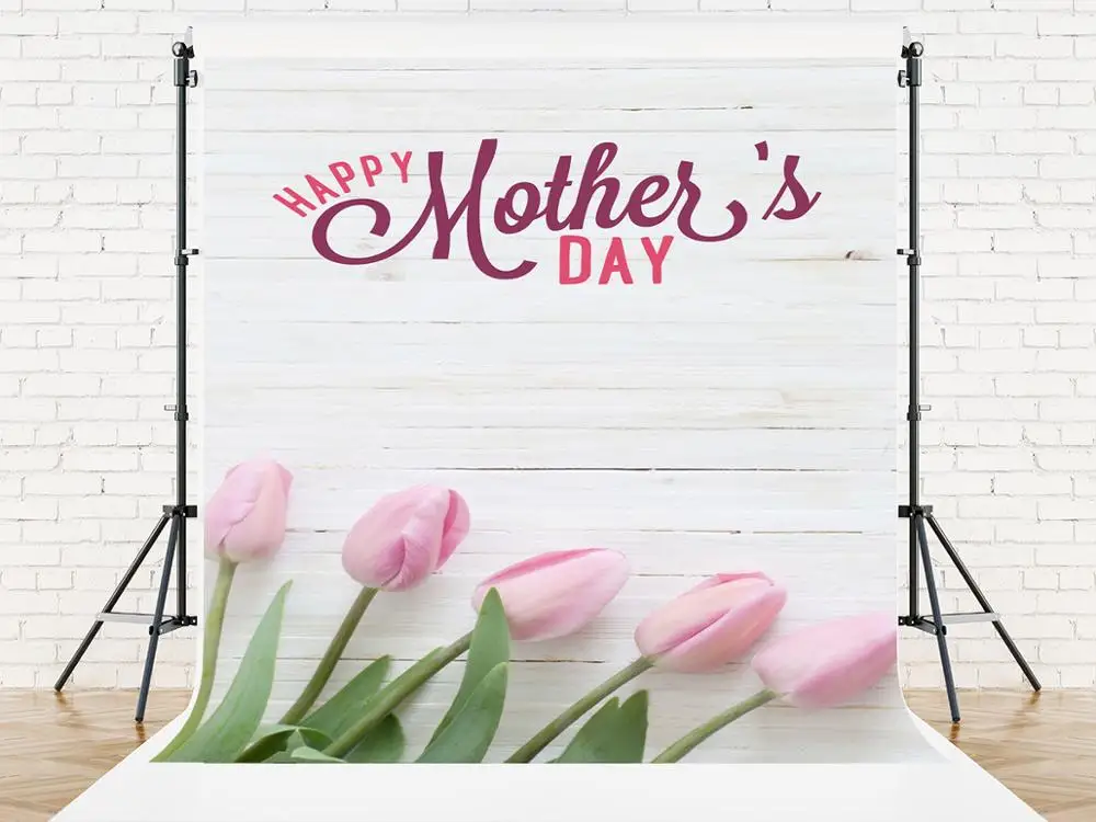 VinylBDS Happy Mothers Day Photography Backdrop Write Wood Wall Photo Background Flowers Photography Props Kids