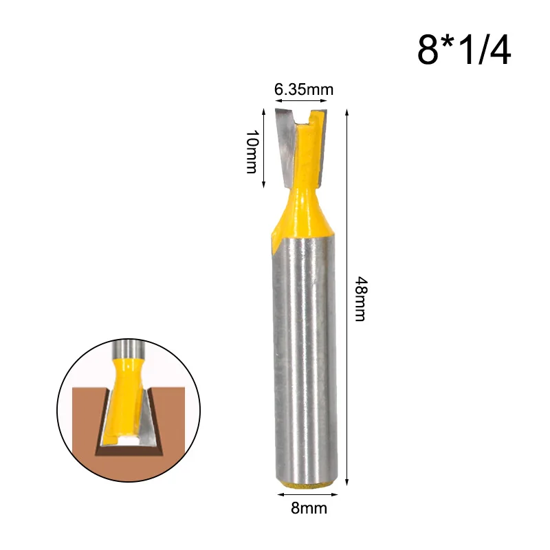 LA VIE-Jeu de mèches de toupie à queue d\'aronde pour bois MC02220, 14 mèches de gravure résistantes, travail de calcul, tige de 8mm, 1PC