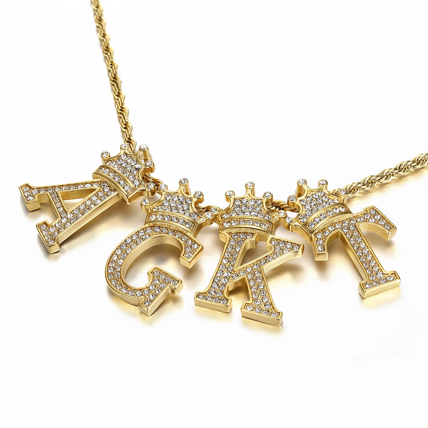 New gold color Micro Pave Square Capital Letter Pendant stainless steel with rhinestone Name Charm Is Suitable Necklace Supplies