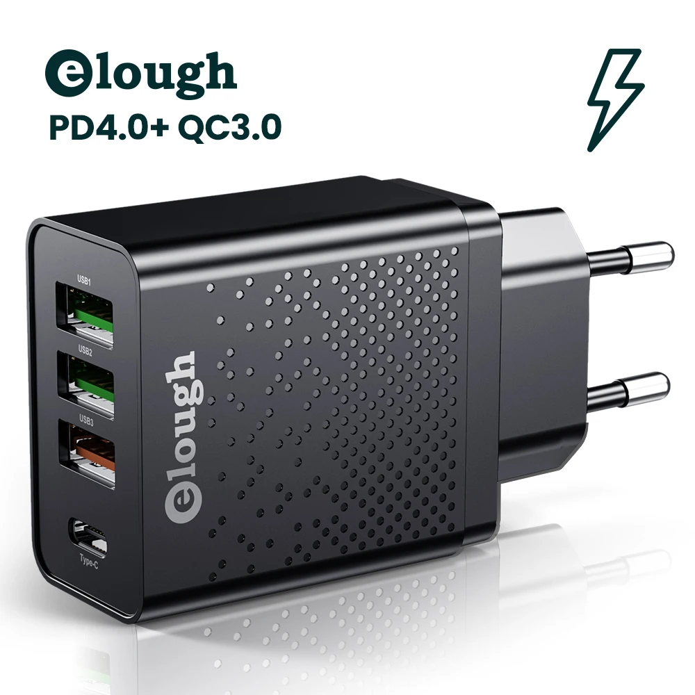 Elough Quick Charge PD 4.0 QC 3.0 USB Type C Charger 4 Port 20W Wall Fast Charging For iPhone 11 Pro Huawei Xiaomi PD Charger