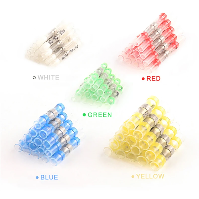 25/50PCS Heat Shrinkable Wire Connectors SST Waterproof Sleeve AWG26-10 Butt Electrical Splice Tinned Solder Seal Terminal