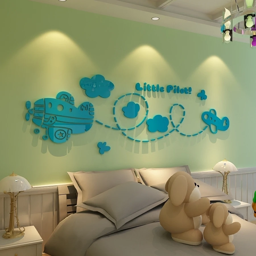 

Kids Room Cartoon Plane 3d Acrylic Wall Stickers Baby Bedroom Boys Room Wall Decor 3d Stickers Removable Waterproof Wall Decal