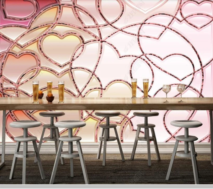 Papel de parede Love heart shape creative modern 3d wallpaper,living room girls' bedroom wall papers home decor bar cafe mural