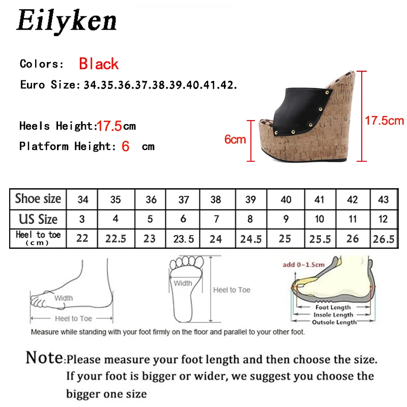 Eilyken New Fashion Rivet Design Peep Toe Platform Wedge pantofole donna Outdoor Black Summer Shoes Sexy sandali con tacco Super alto