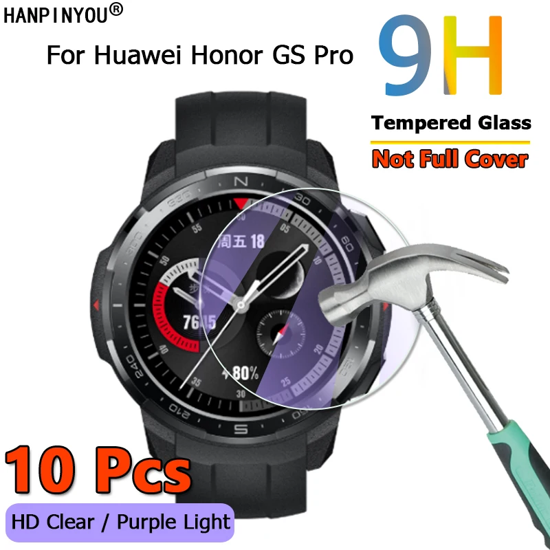 Protector de pantalla para reloj inteligente Huawei Honor GS Pro, película de vidrio templado endurecido 2.5D, claro/Anti púrpura, HD, 10 unidades