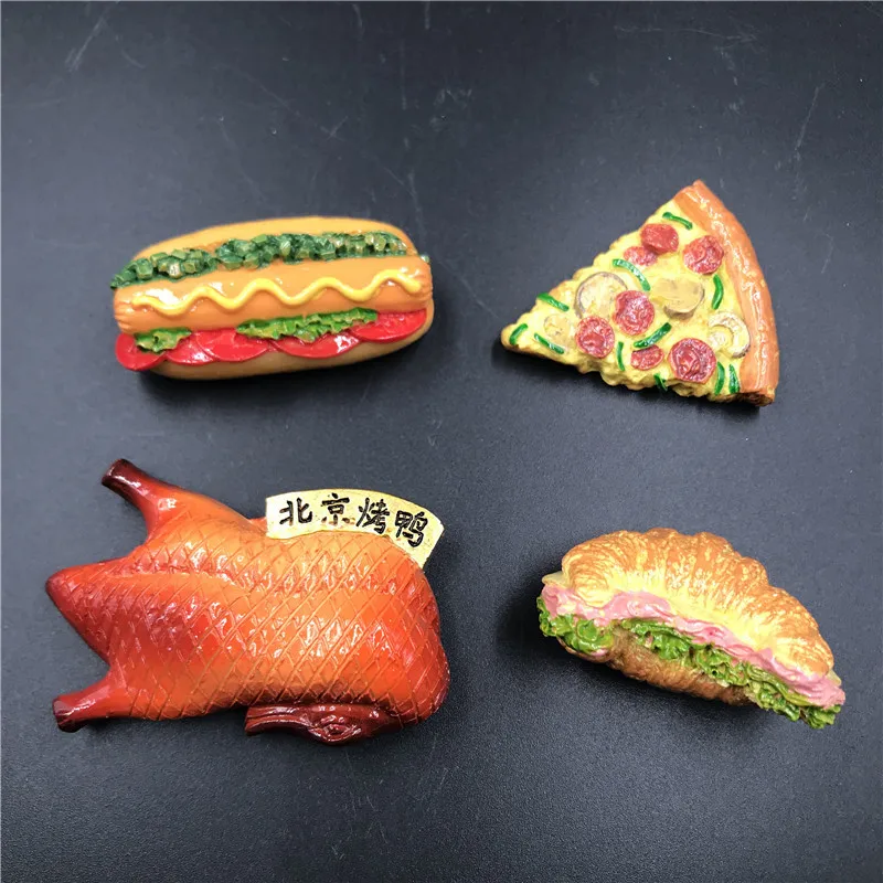 refrigerator magnets Beijing roast duck pizza hot dog bread hamburger refrigerator fridge magnets creative food crafts stock