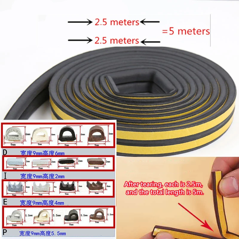 5 M DIPE Shape Self-adhesive Door And Window Sealing Strip Glass Window Anti-collision Rubber Strip Foam Sound Insulation Strip