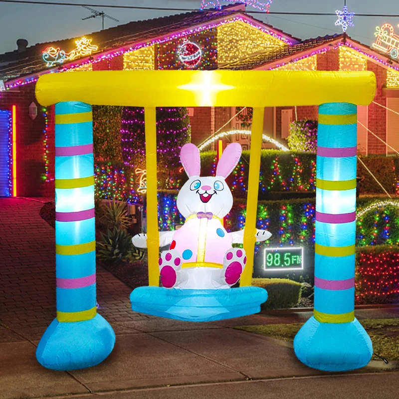 5Ft Pasen Opblaasbare Decoratie Bunny Konijn Swing Opblaasbare Pasen Teken Opblaasbare Led Verlichting Party Yard Gazon Tuin Decor