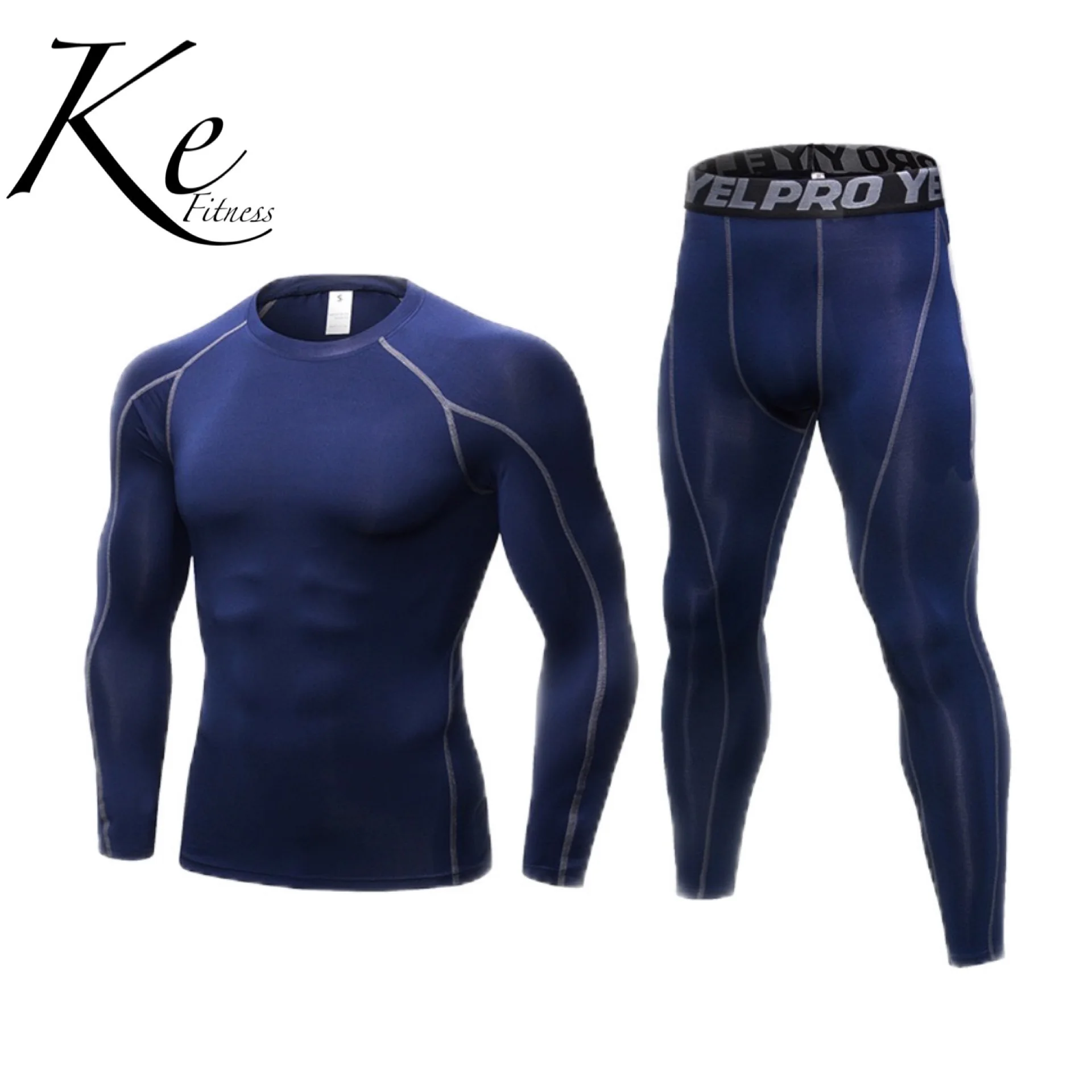 

KE358 Men's PRO tight fitness sports training suit stretch quick-drying suit long sleeve + pants sport set men