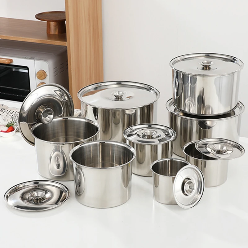 Stainless Steel Seasoning Jars for Spices Lard Tank with Lid Stew Pots Kitchen Sugar Bowl Grains Storage Box Container Organizer