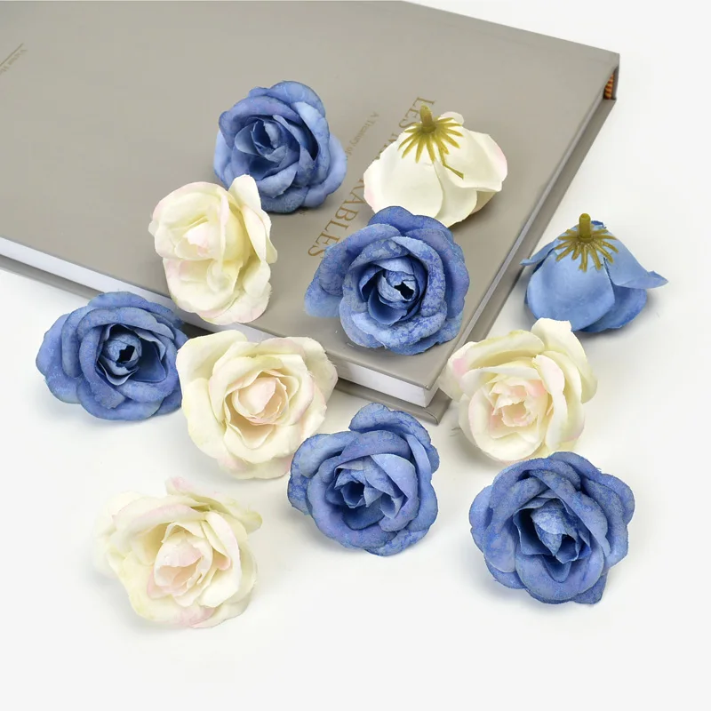 10pcs 4cm Artificial Flower Silk Rose Flower Head Wedding Home Party Decoration DIY Flower Wall Scrapbook Gift Box Fake Flower