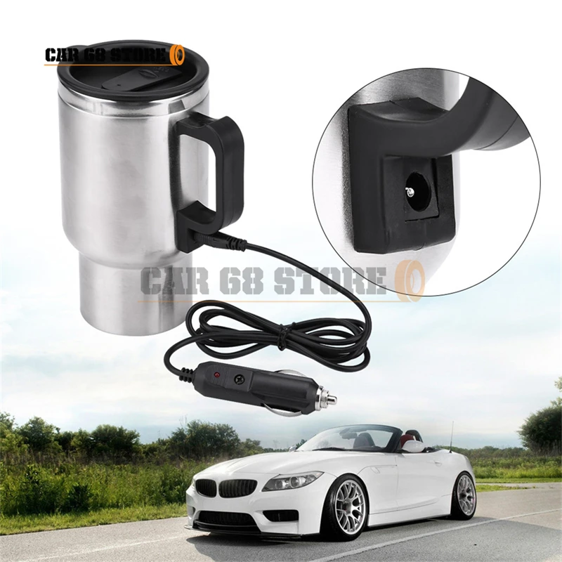 

450ml 12V Vehicle Heating Cup Stainless Steel Electric Heating Car Kettle For Camping Travel Kettle Coffee Milk Thermal Bottle