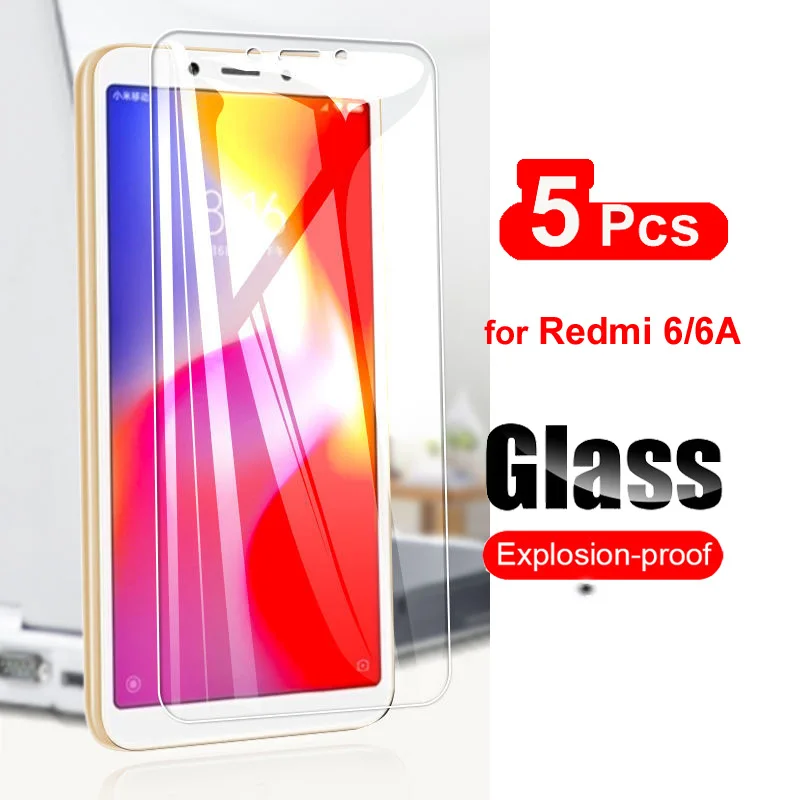 5Pcs For Xiaomi Redmi 6 6A Tempered Glass Screen Protector Protective Film 9H For Xiaomi Redmi 6A 6 Pro Case Friendly Glass 9H