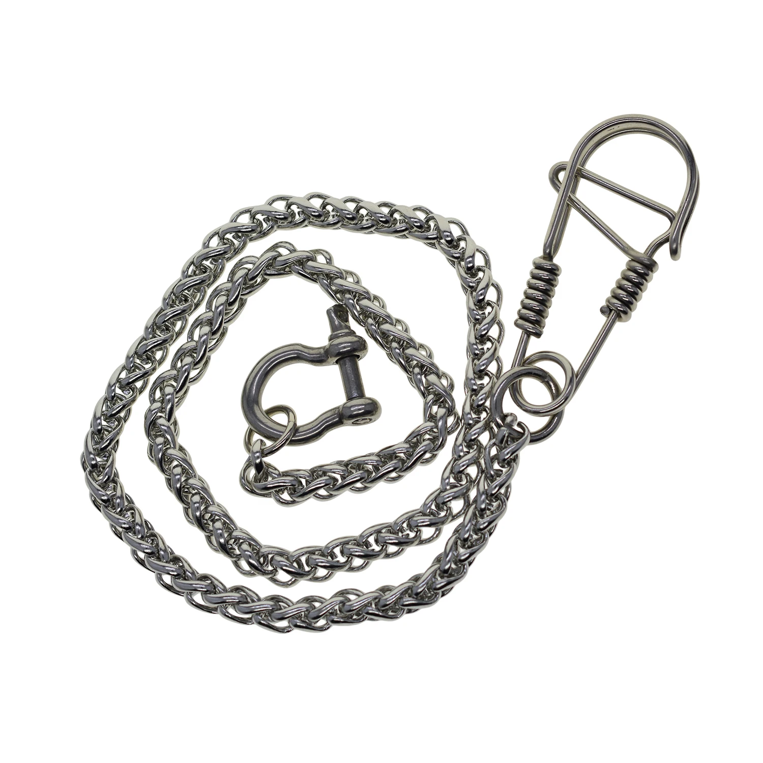 Stainless steel wheat snake wallet jean trousers biker chains  D shackle connector wire wrapped  hand made spring hook