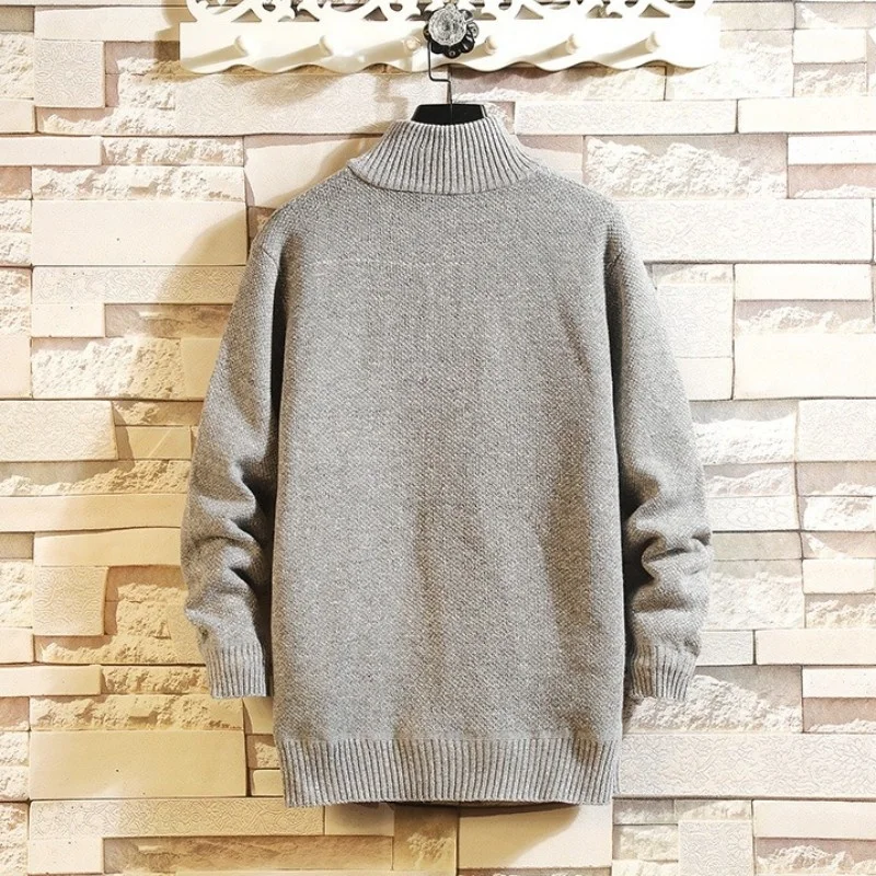 Mens Harajuku Turtleneck Sweater Japanese Casual Slim Solid Color Knitting Pullovers Tops Winter Thicken Fleece Sweaters Male