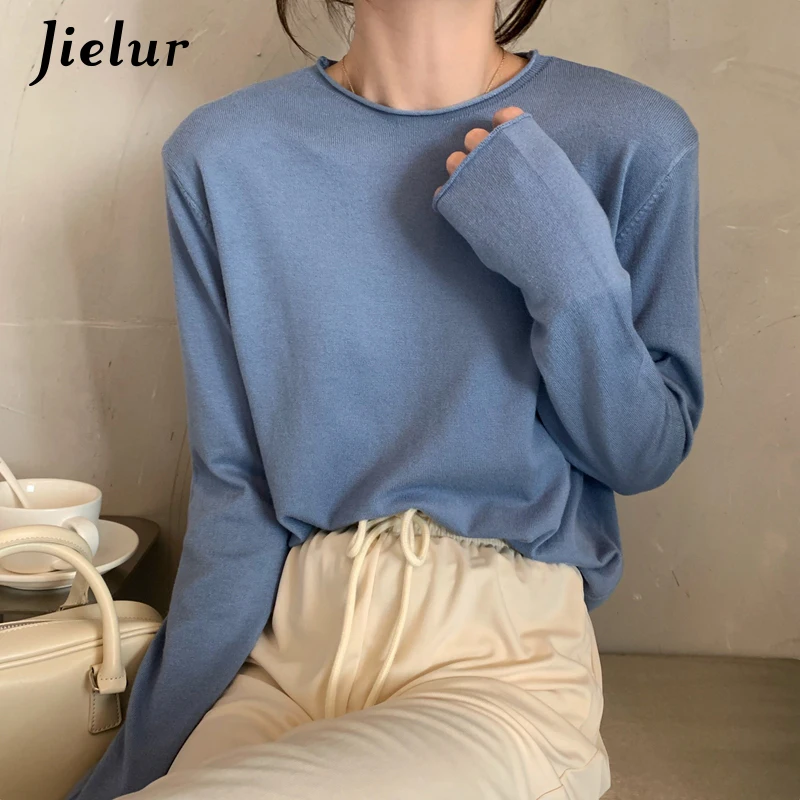 Jielur 16 Colors Autumn Winter Korean Top Female Loose Knitted Sweater Women Long Sleeve Basic Tee Shirt Casual Pure Knitwear