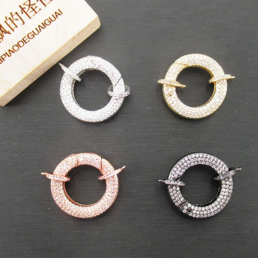 APDGG 25x25mm Gold plated Cubic Zircon CZ Micro Pave Circle Clasp Pendant Necklace Bracelet Jewelry Making DIY