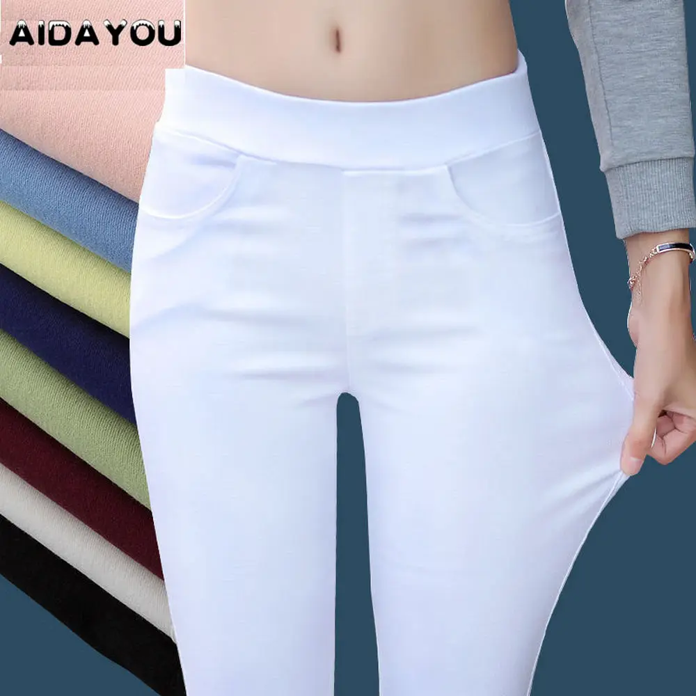 Woman Elastic Waist Pants Girl High Stretchy Spring Pencil Trousers Straight Comfort Japan Good Stretch Skinny Fit ouc305a