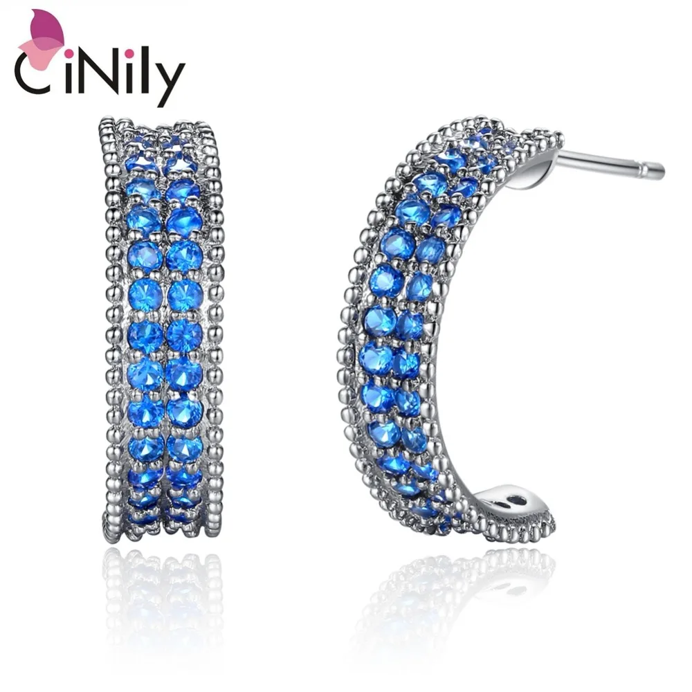 

CiNily Created Blue Zirconia Solid 925 Sterling Silver Wholesale Hot Sell Jewelry for Women Engagement Stud Earrings 20mm SE047