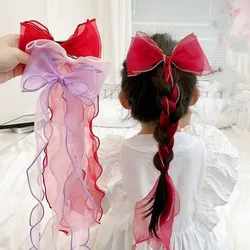 Korea Children Cute Colorful Ribbon Lace Bow Hairclip For Girls Sweet Weave Ponytail Hairpin Kid Barrettes Princess Accessories