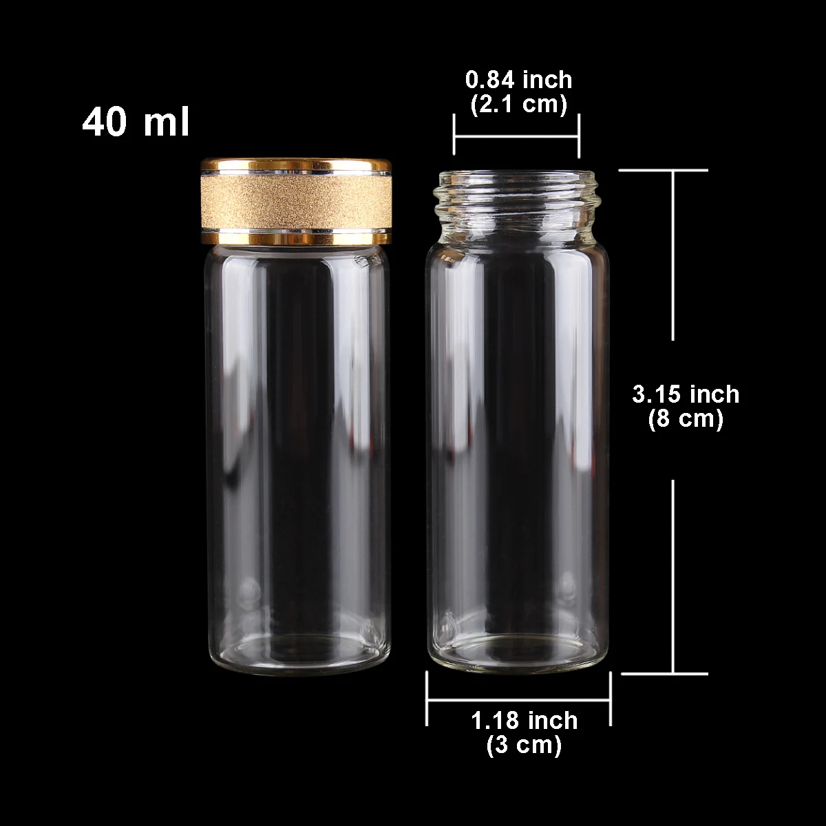 5pcs 40ml 30*80mm Glass Perfume Bottles with Golden Frosted Lids Potion Bottles Glass bottle Glass Vials Message Bottles