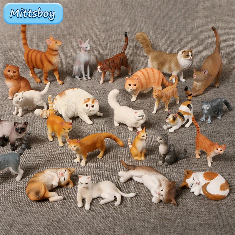 Simulation Wild Animal Model Toys Set White Pet Cat Poultry Orange Cat Action Figure Cognition Educational Toy for Children Gift