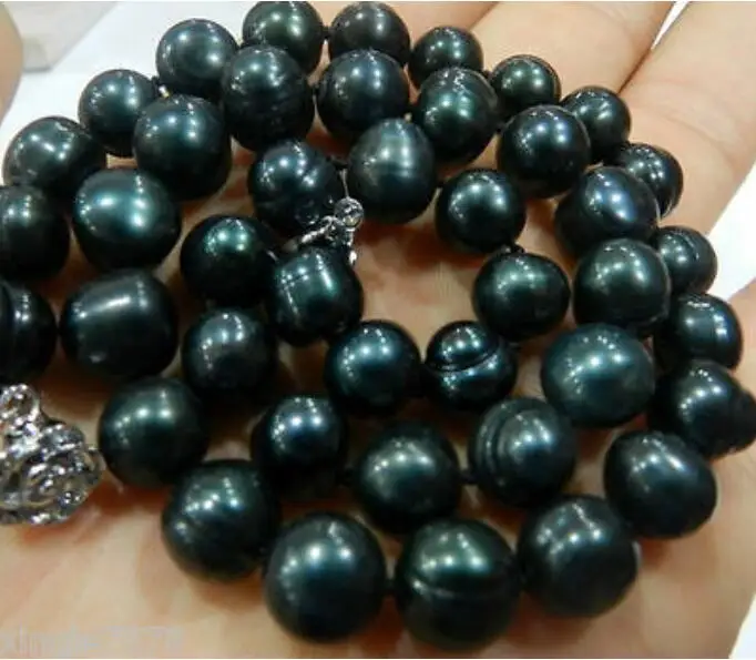 

NEW GENUINE 9-10MM BLACK NATURAL TAHITIAN PEARL NECKLACE 18''