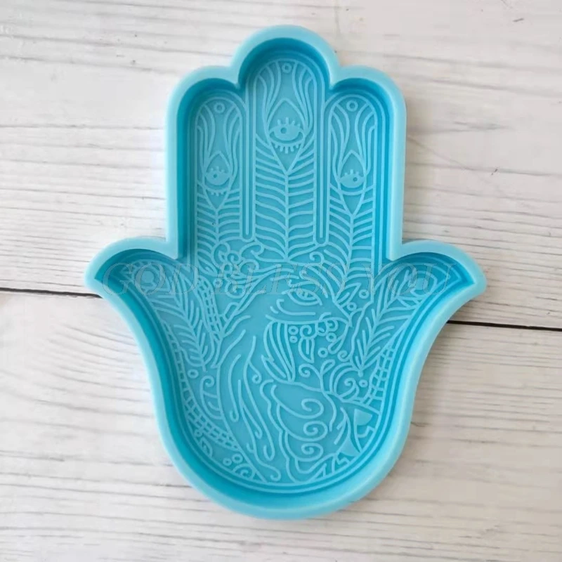 Khamsah Hamsa Hand Coaster Epoxy Resin Silicone Mold Fatima Hand Tray Resin Casting Mold Elephant in the Palm Soap Mold