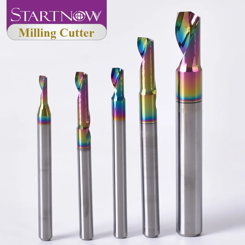 Startnow 5 pcs/lot dlc fresas de revestimento para uma flauta de alumínio em espiral bits end mill gravura cnc router gravura bit