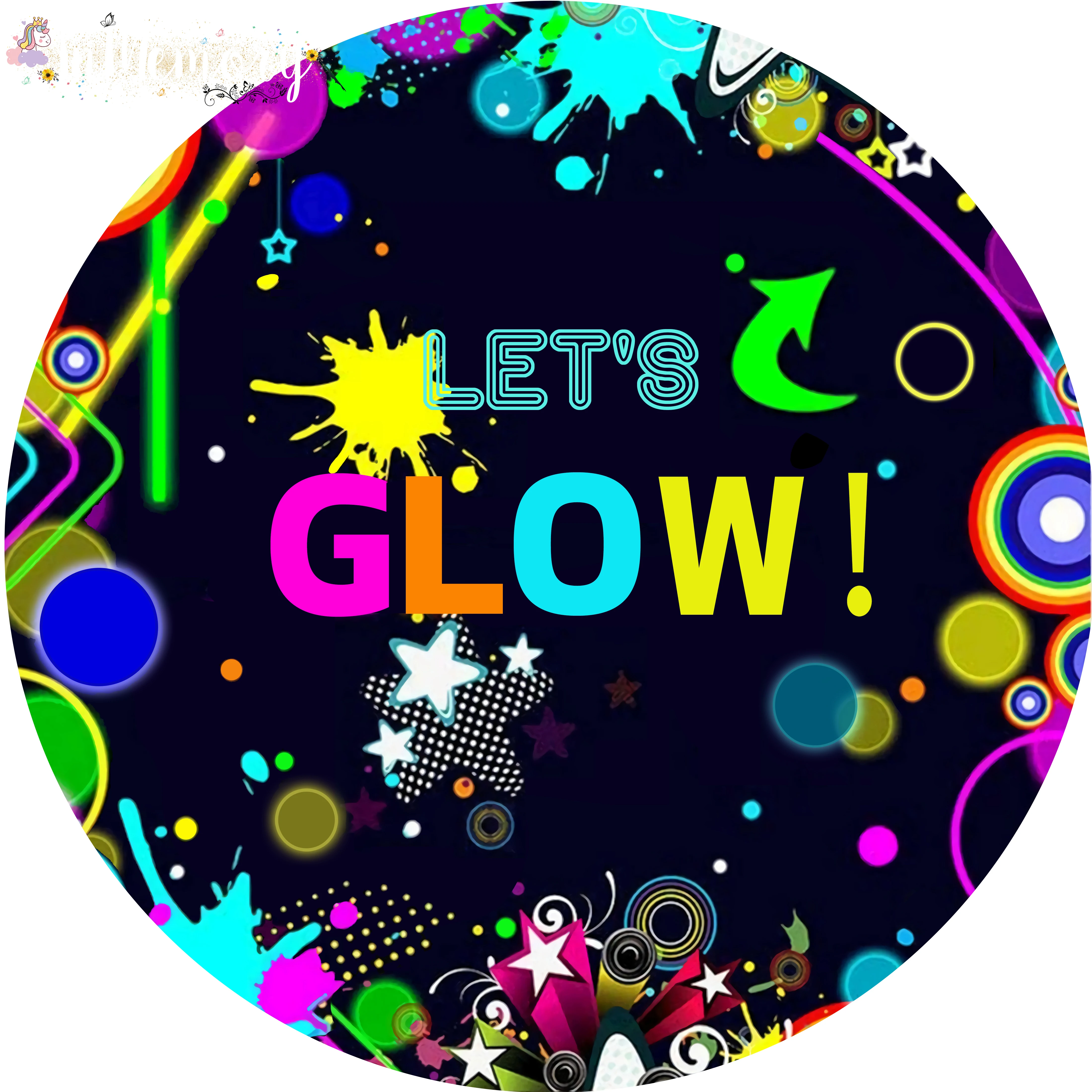 Let's Glow Round Backdrops Graffiti Neon Birthday Party Decoration Cake table Cover Children Birthday Circle Background