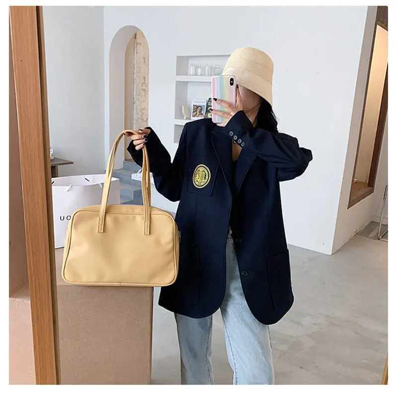 Soft PU Leather Women Shoulder Bags Large Capacity Shopping Bag Casual Female Square Tote Bags Simple Ladies Travel Handbags