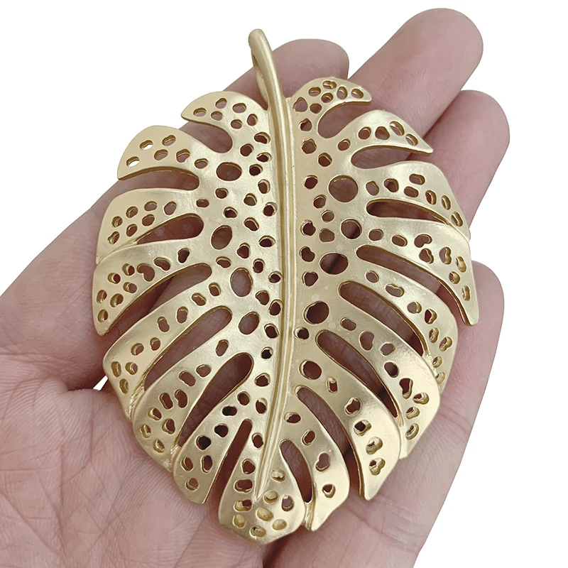 2 x Matt Gold Color Large Monstera Leaf Charms Tropical Palm Leaves Pendants for DIY Necklace Jewelry Making