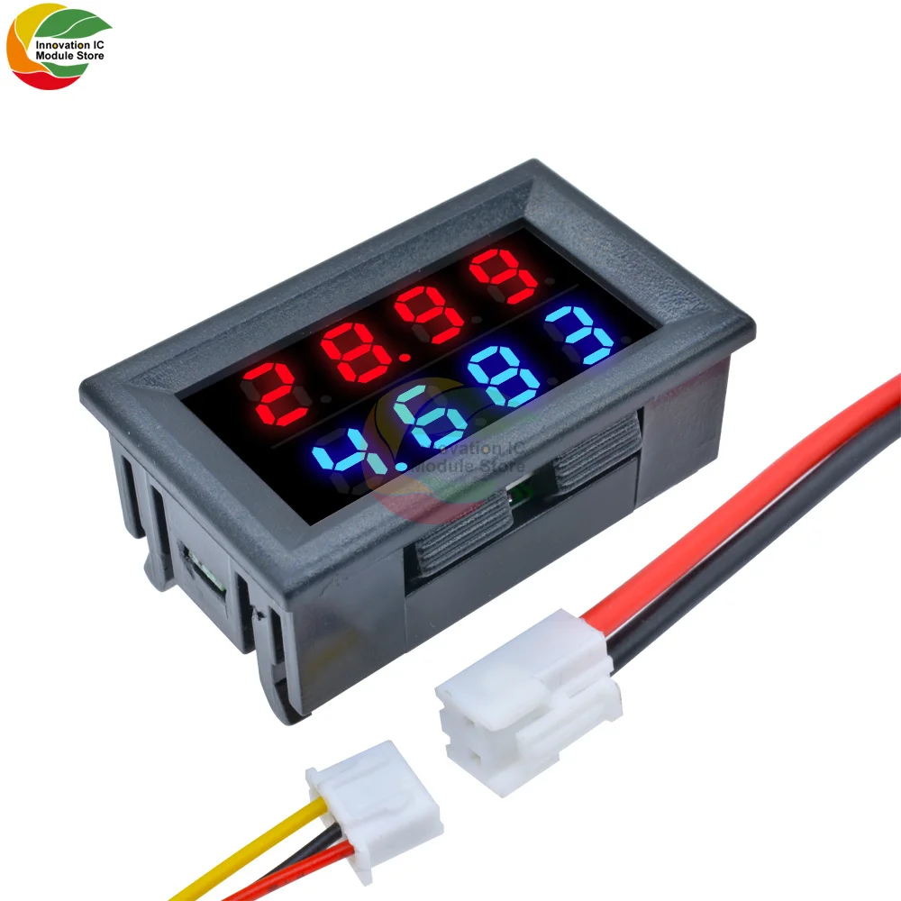 0.28 Inch Digital Voltmeter Ammeter DC 100V/200V 10A 5 Wire Voltage Ammeter Power Meter Module Red Blue Dual Display 4 Digit LED