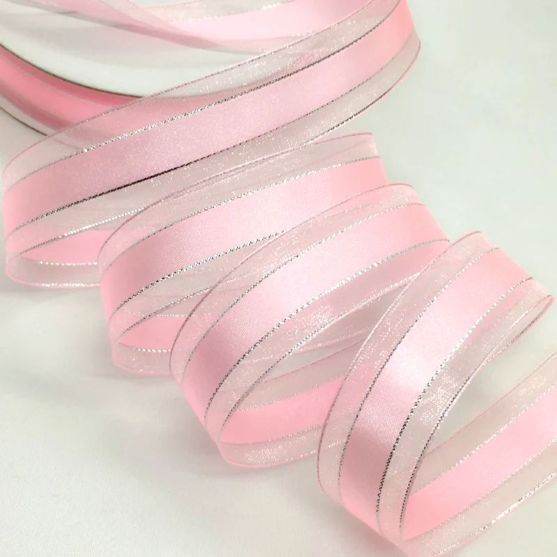 Christmas Ribbon Gold Silver Lurex Organza Satin 2.2cm 10Y For Handmade DIY Craft Party Marriage Deco Gift Floral Cake Packing