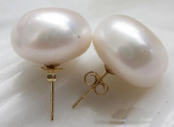 

Unique Pearls jewellery Store AA++ Huge 15mm White Round Freshwater Pearl Earrings Charming Women Gift Jewelry