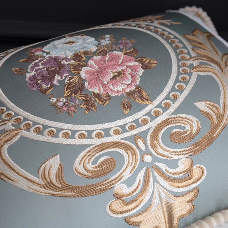 European Luxury Style Decorative Floral Throw Cushion for Sofa Couch, Rectangular Pillowcase, Large Size, 50x70