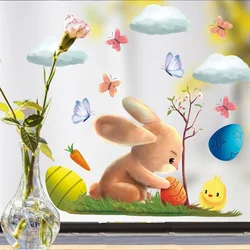 1PCS Happy Rabbit Wall Stickers 30x20CM Electrostatic Kids Living Room Decorations Easter Day Window Glass Scene Sticker