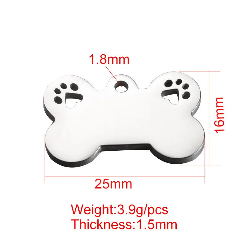 100% Stainless Steel Dog Bone Charm Blank For Engrave Metal Dog Bone Tag Charms With Dog paw Mirror Polished Wholesale 10pcs