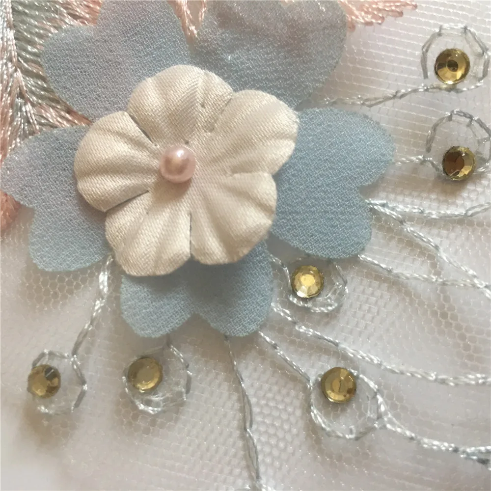 Embroidered Collar ABS Pearl Three-dimensional Flowers DIY Sewing Tulle Fabric Decoration Ladies Dress Decals Accessories