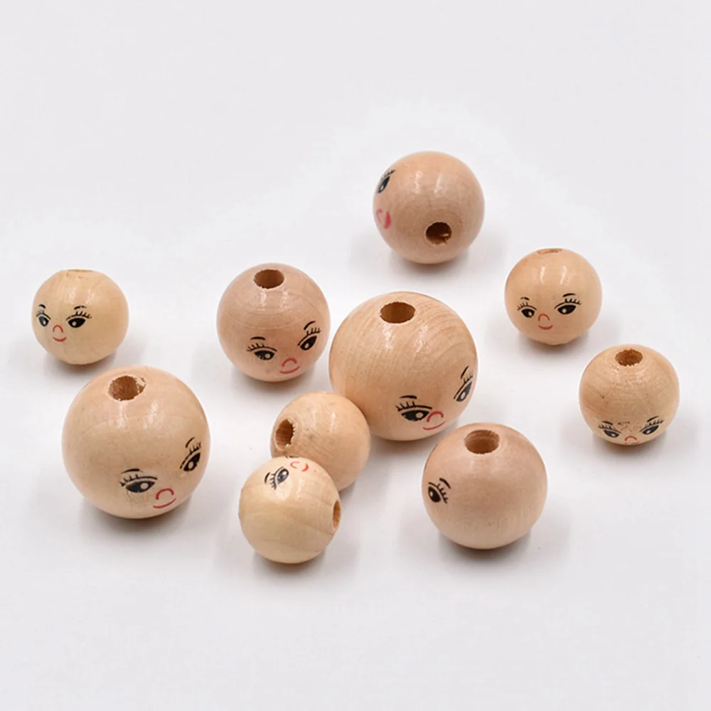 Girl Face Painting Big Round 14mm 18mm 22mm Natural Wood Loose Woodcraft Beads for DIY Crafts Handcraft Jewelry Making