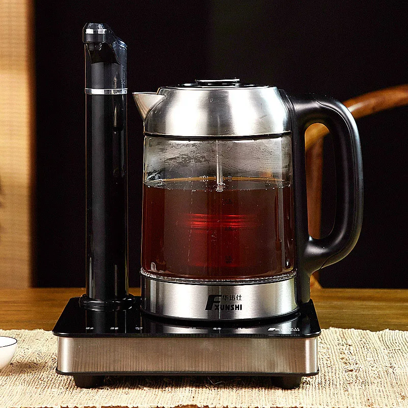 Teko listrik แก้วบอโรซิลิเกตทรงสูงแผงสัมผัสถ้วยชงชากาต้มน้ำชาระบบอัตโนมัติแบบถาดรองชงชา