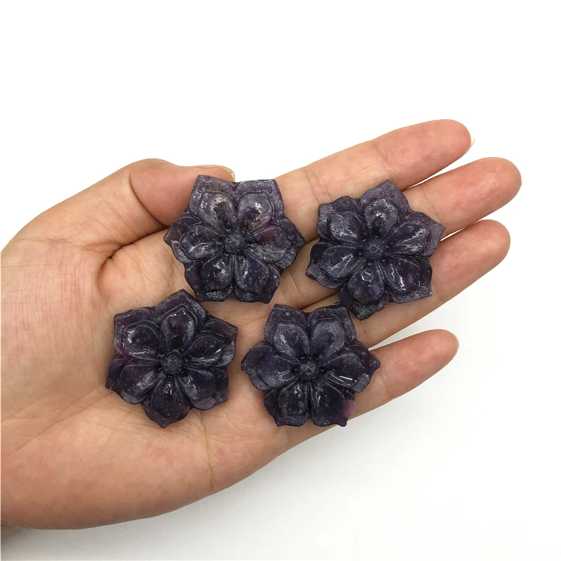 Beautiful 1PC Natural Lepidolite Bauhinia Shaped Crystal Flower Stones Hand Carved Crystal Healing Decor Natural Quartz Crystals