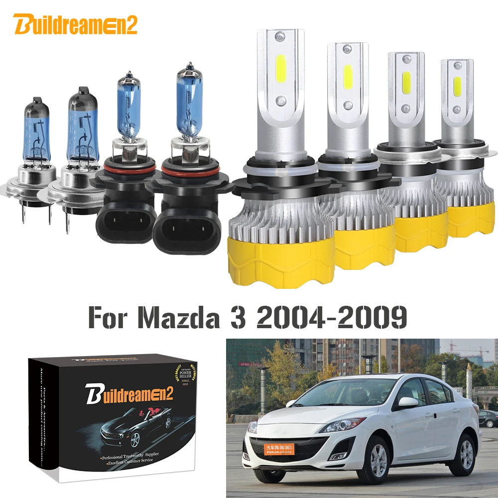 

Buildreamen2 4 Pieces Car Headlight High Low Beam 9005 H7 Auto LED Halogen Headlamp Light 12V For Mazda 3 2004-2009
