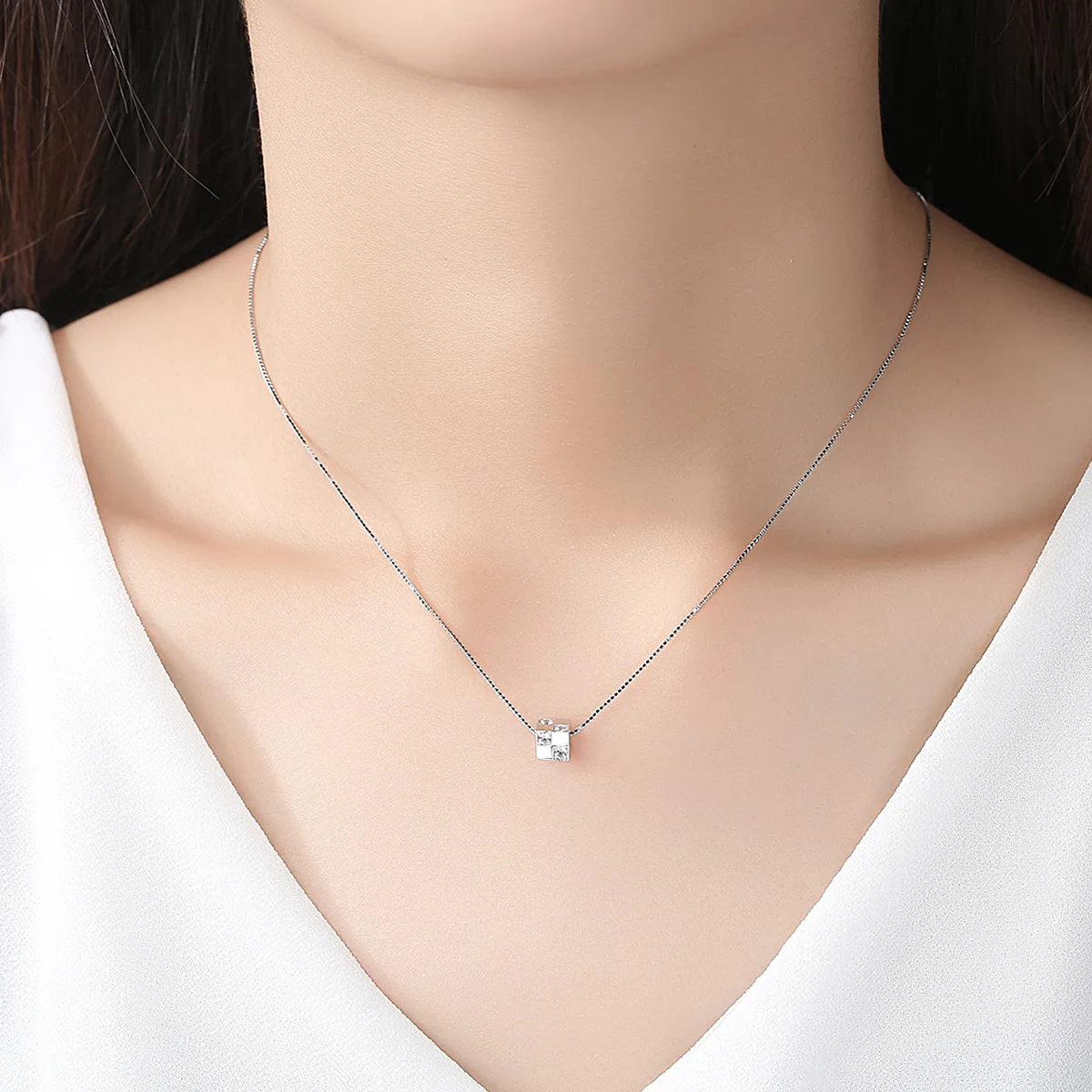 PAG & MAG pure silver S925 female magic cube three-dimensional Love Pendant Square AAA zircon small square clavicle Necklace