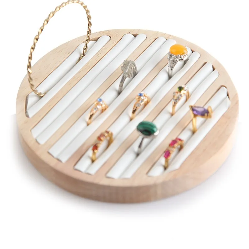 Espositore per anelli in legno grande capacità 6 slot lunghi inserto in pelle unico portaoggetti per gioielli orecchino vetrina organizzatore
