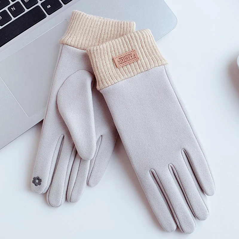 Guantes deportivos sencillos para mujer, manoplas de terciopelo grueso para mantener el calor, para pantalla táctil, de alta elasticidad, para conducir, Otoño e Invierno