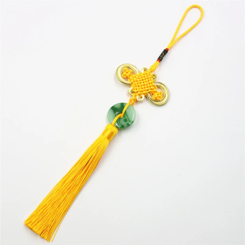 3Pcs/Lot Green Jade Flake Chinese Knot Tassels Accessories DIY Jewelry Garment Crafts Decoration Pendant Golden Edge Silk Tassel