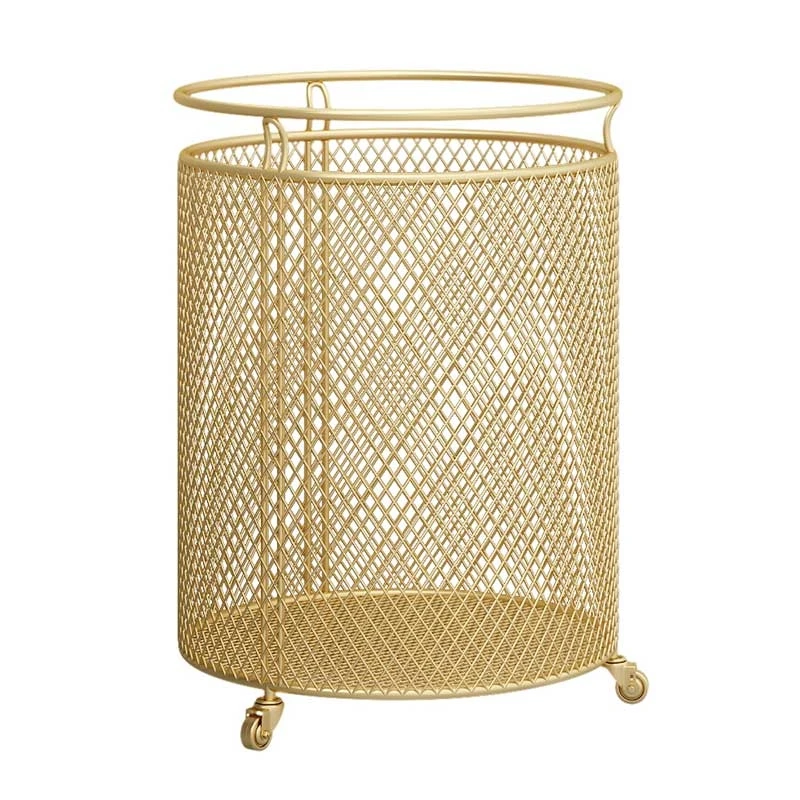 Hotel Light Luxury Wrought Iron Dirty Clothes Basket, Household Storage Clothes Basket Large Gold