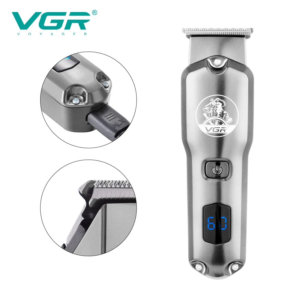 Vgr 927ที่ตัดขนไฟฟ้ามืออาชีพชาร์จไฟได้ดูแลส่วนบุคคลตัดผมสำหรับเครื่องโกนหนวดชายโลหะ LCD V-927 vgr